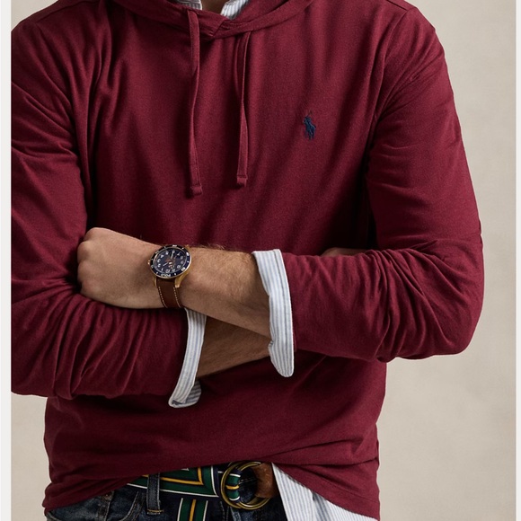 Ralph Lauren Jersey Hooded T-Shirt in Burgundy - Picture 3 of 6